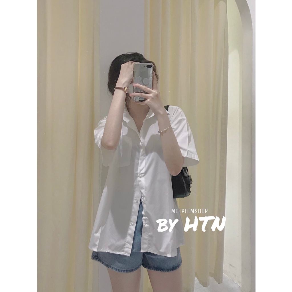 Áo Sơ Mi Tay Ngắn Dáng Rộng Xẻ Lưng kiểu nữ Ulzzang