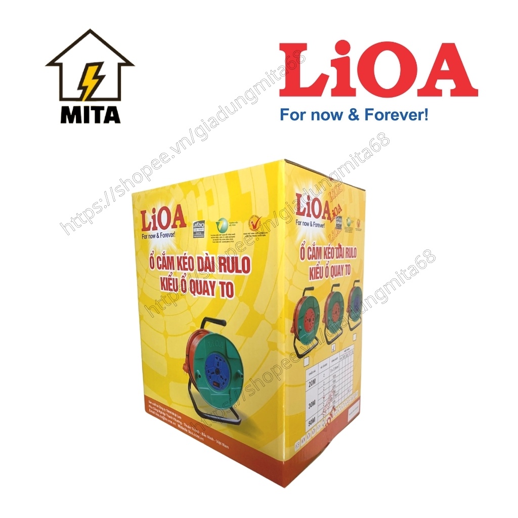 Ổ cắm điện LiOA kéo dài quay tay kiểu RULO dây dài 30m loại phổ thông QT30-2/3-10A/15A - MITA