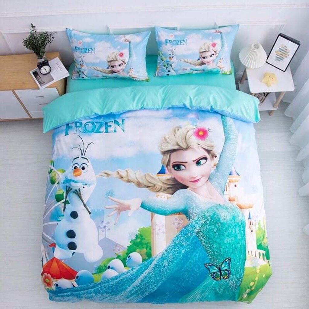 Bộ Chăn Ga Gối Cotton Magic 3D Elsa và Người Tuyết