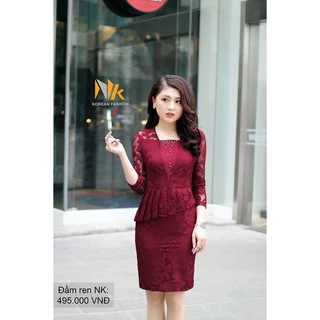 Đầm ren peplum xếp ly eo V154