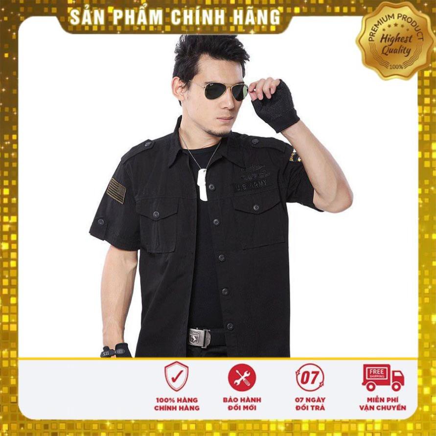 Áo sơ mi nam phong cách lính army (đen)