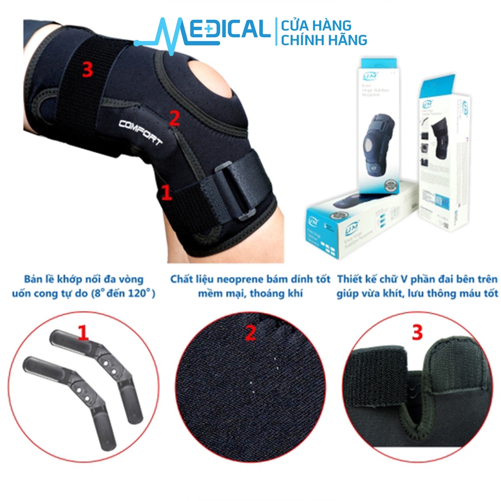 Bó gối đai dán có nẹp UNITED MEDICARE Neoprene F12 màu đen - MEDICAL