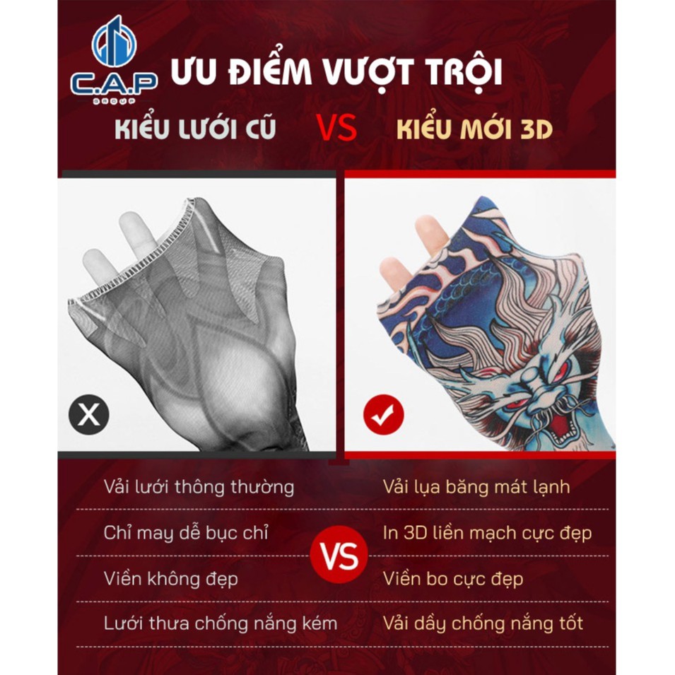 Găng bao tay hình Xăm 3D giả Tattoo nghệ thuật CAO CẤP Nam Nữ dài chống nắng tia UV - CN0V0