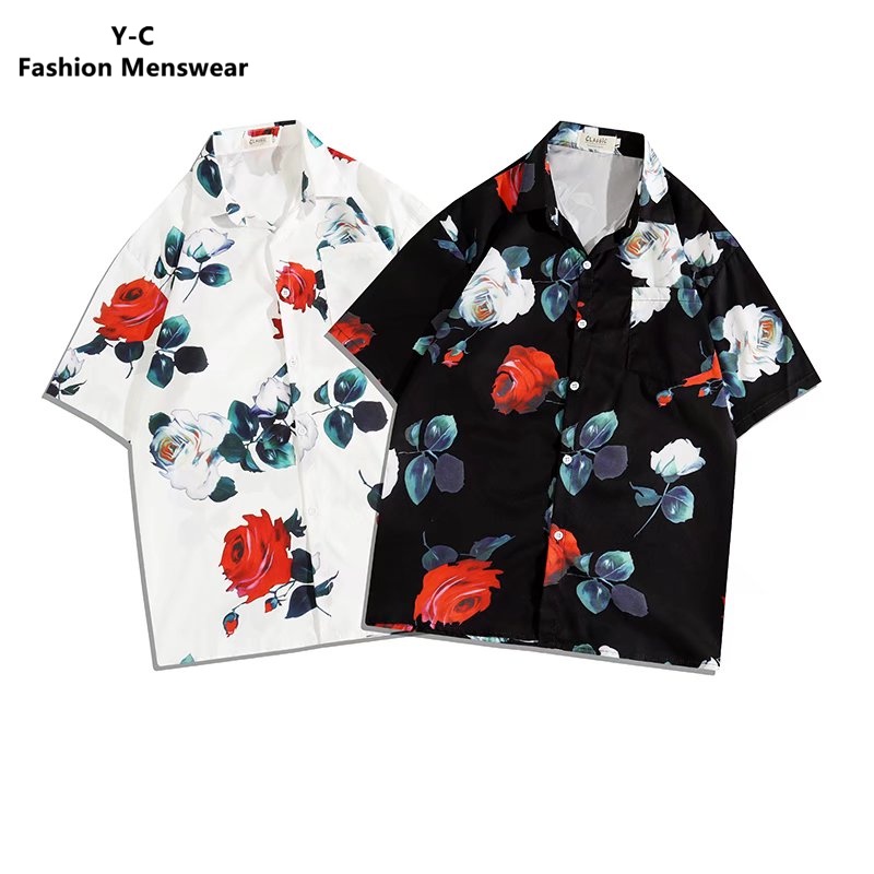 【M-3XL】Áo Sơ Mi Nam Cổ Thuyền Dáng Rộng Phong Cách Hip Hop Thời Trang Mùa Hè Mới Size Lớn Phong Cách Nhật Bản