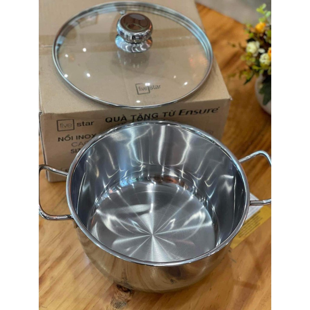 Nồi Fivestar Thành Cao 20cm 24cm HKM Vinamilk Nồi Inox 3 đáy đun được bếp từ Hàng Chính Hãng Sản Xuất Việt Nam