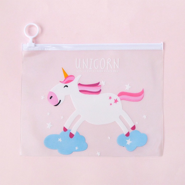 Túi zip ví chống thấm hình ngựa pony Unicorn đựng bút, mỹ phẩm size A5