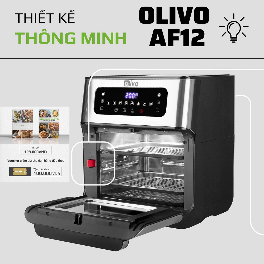 Nồi chiên không dầu Olivo AF12 Thương hiệu Mỹ - dung tích 12L - 8 chức năng - chiên gà nguyên con - bảo hành 24 tháng