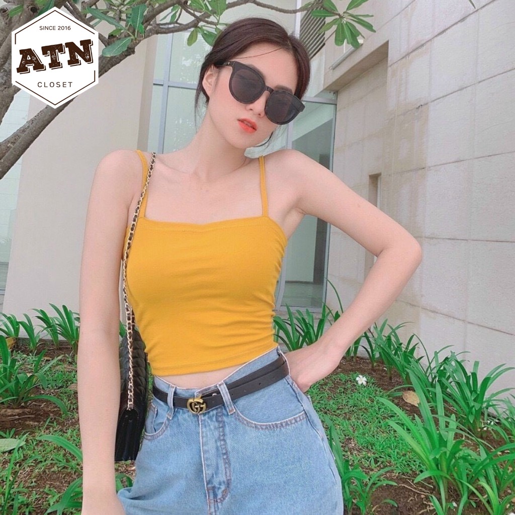 Áo Hai Dây Tivi Dáng Ôm Fom Croptop, Chất Borip Dày Dặn Co Giản Freesize 53kg, Ảnh Thật