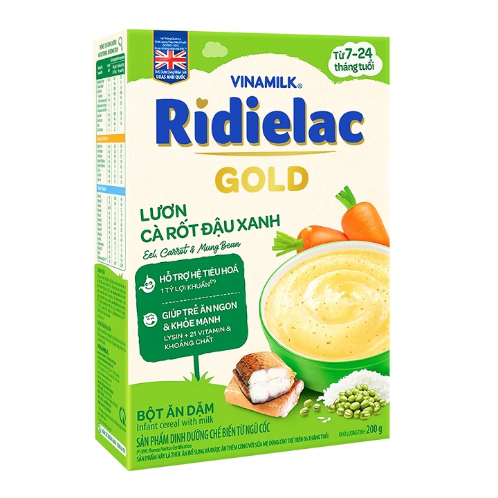 Bột ăn dặm RIDIELAC Gold Vinamilk Đủ Vị ( hộp giấy 200g )........: