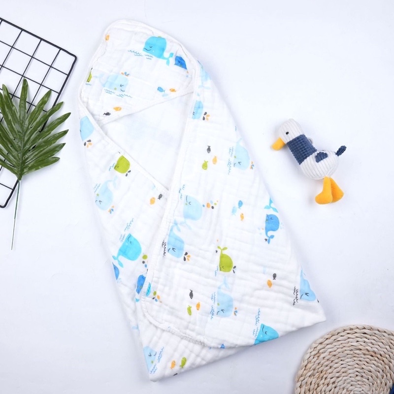 Chăn ủ có mũ sợi tre aden Kiluta siêu đẹp 4 lớp cho bé