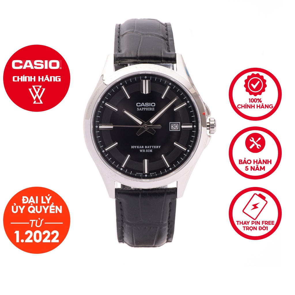 Đồng Hồ Quartz Nam Casio WATCHSTORE MTS-100L-1AVDF Thiết Kế Mặt Kính Sapphire 41mm, Dây Da Đen Và Vỏ Thép Không Gỉ