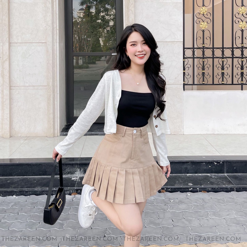 CHÂN VÁY KAKI XẾP LY ZAREEN VAA34 NÂU