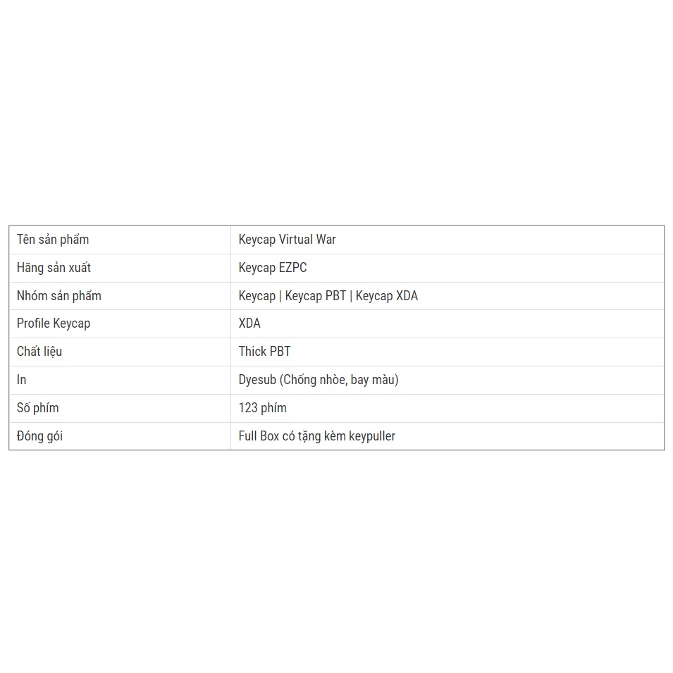 Keycap Cho Bàn Phím Cơ Virtual War Thick PBT XDA Profile 123 Phím