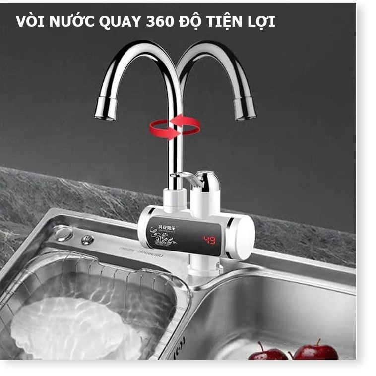 Vòi Rửa Bát Nóng Lạnh Gắn ChậuChống giậtlàm nóng trực tiếp tại vòi, tiết kiệm điện và nước, có Rơ-le chống giật an t