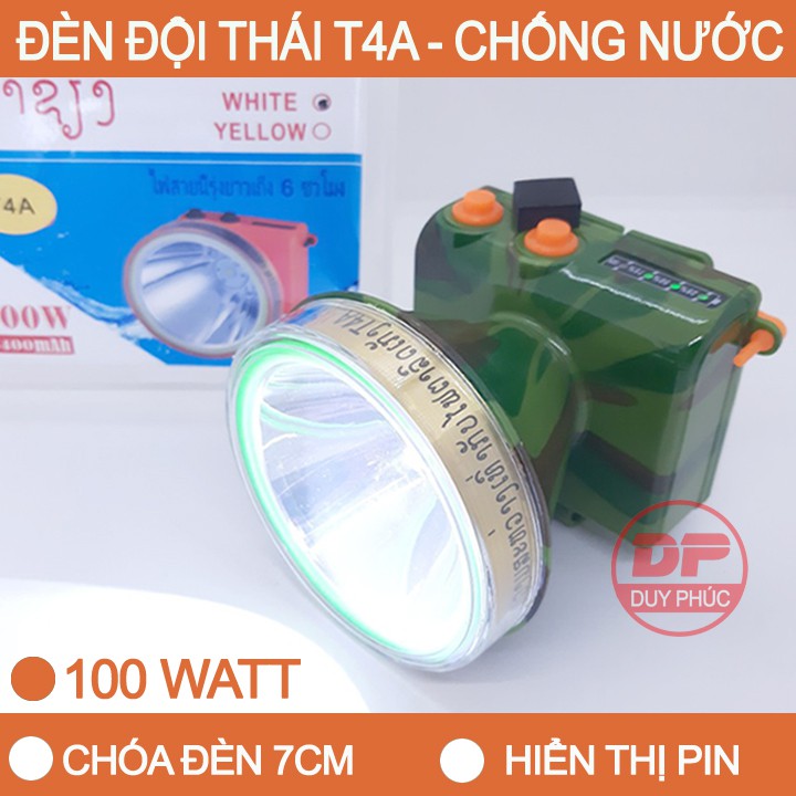 Đèn đội đầu pin sạc led siêu sáng Thái T4A – siêu sáng 100w - pin sạc dung lượng cao – hiển thị pin – chống nước