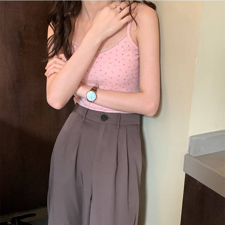Áo hai dây họa tiết hoa phối ren dáng nhỏ nhắn cao cấp cho nữ | BigBuy360 - bigbuy360.vn