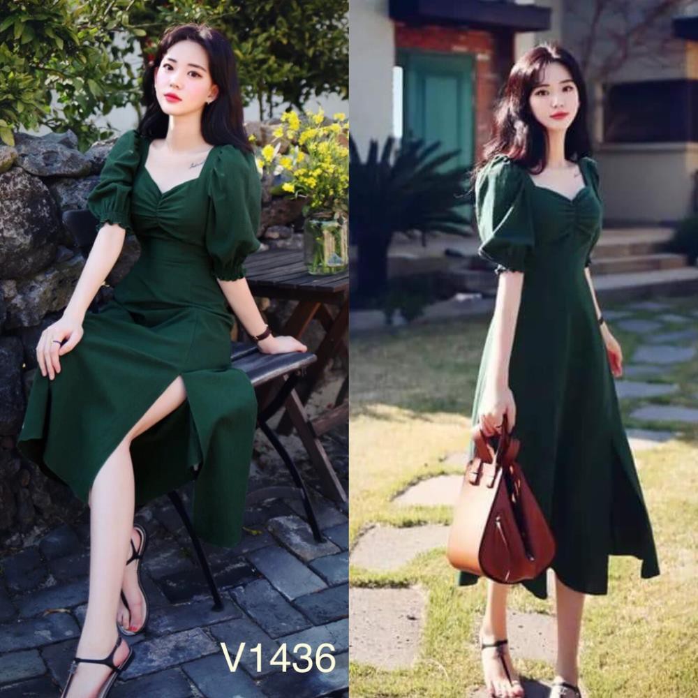 Váy xanh xẻ tà V1436 - Đẹp Shop DVC (Kèm ảnh thật trải sàn do shop tự chụp) | BigBuy360 - bigbuy360.vn