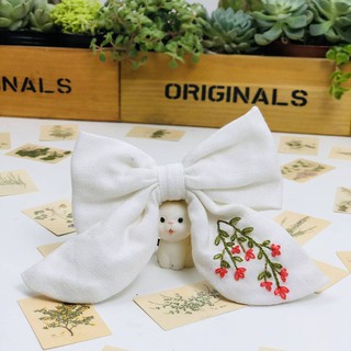 Nơ cột tóc thêu handmade, nơ cột tóc linen thêu tay tiemtaphoa.duahau