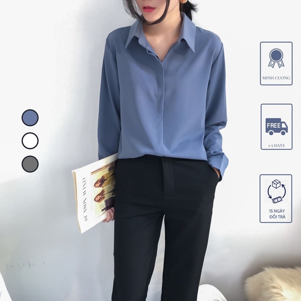 Áo sơ mi dài tay nữ Giá Xưởng, áo sơ mi form rộng tay dài chất lụa cao cấp,mềm mại thân thiện với làn da