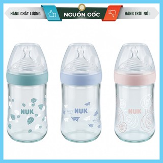 [GIÁ TỐT] Bình Sữa Cổ Hẹp Thủy Tinh Đa Tia Silicone Dẹt Chỉnh Nha NUK Nature Sense 240Ml Cho Trẻ 0-6 Tháng Tuổi