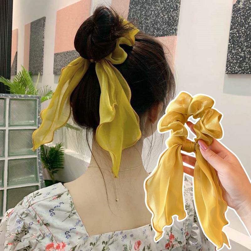 Dây Cột Tóc Phối Ren Hai Lớp Thắt Nơ Xinh Xắn Dành Cho Nữ