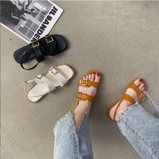 Sandal đế bệt 2 khóa đồng style ullzang Hàn Quốc cho mùa hè G105