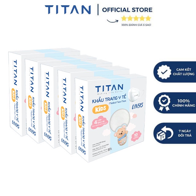 FAMAPRO x TITAN VN95 KIDS COMBO 5 HỘP Khẩu trang y tế cao cấp 4 lớp kháng khuẩn
