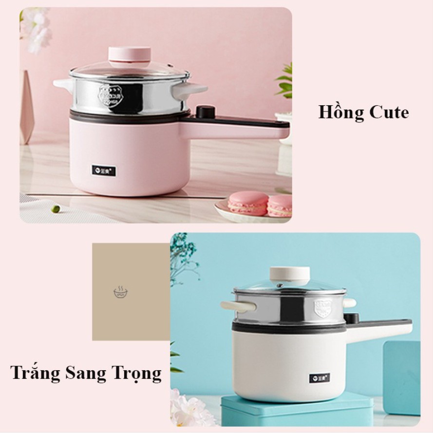 Nồi Lẩu Điện Mini Đa Năng JIASHI Tay Cầm Có Khay Hấp (Nấu Mỳ/Chiên/Xào/Hầm Canh,...) NLD01