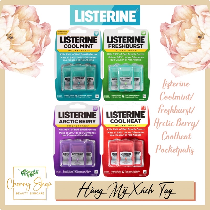 [Hàng USA]Miếng ngậm thơm miệng Listerine Pocketpaks (Vĩ 3 hộp x 24 miếng)