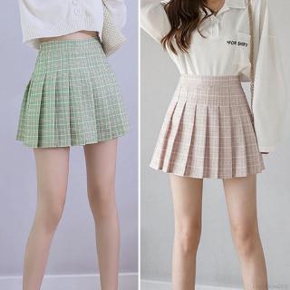 Women Skirt Korean College Style Plaid High Waist Pleated Skirt A Line Skirt Fairy Powder 2XL