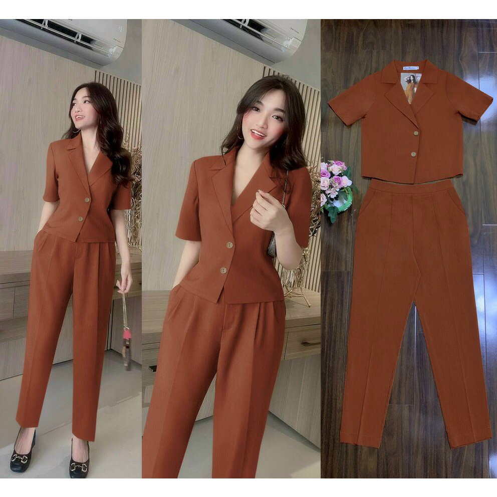 Set nguyên bộ áo vest cài nút phối quần dài sang chảnh - SET1184