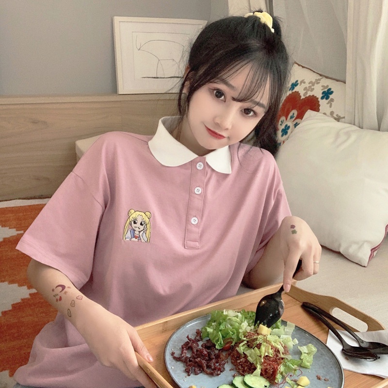 Áo Polo Nam Nữ Form Rộng Chất Thun Mềm Mát Phong Cách In Hình Thủy Thủ Mặt Trăng Xinh Xắn Hợp Thời Trang TTQ0347