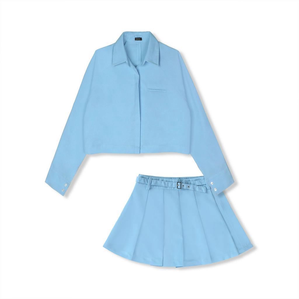 Set Nữ Áo Crop Belted Pleat Skirt, Chất Vải Kate Ford Thoải Mái, WSB062-01,SOMEHOW