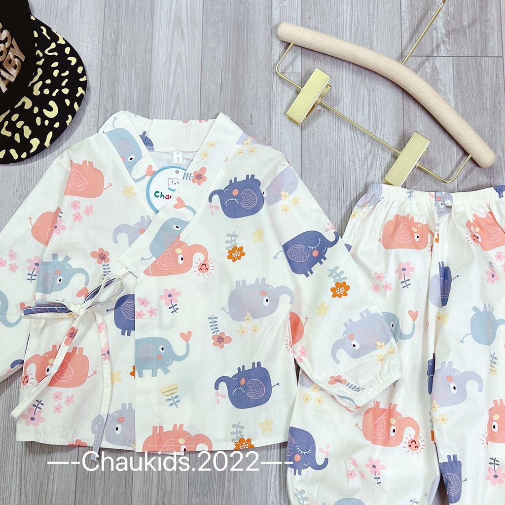 [SALE] Bộ Yukata Cho Bé Trai, Bé Gái Vải Thô Mềm Hoạ Tiết Khủng Long, Đồ Bộ Cho Bé Mặc Nhà CKTD01
