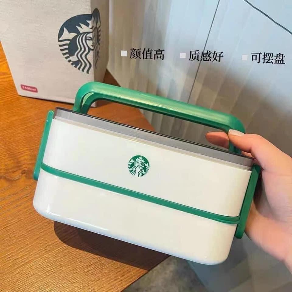Hộp cơm Star.buck 2 tầng kèm đũa thìa chất liệu inox 304 siêu đẹp, giữ nhiệt lâu tiện dụng cho văn phòng, đi học đi làm
