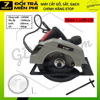 Máy cắt gỗ 88001T chính hãng ETOP công suất 1450w, lưỡi 180mm, cắt góc 45 độ,bảo hành chính hãng, phụ kiện y hình