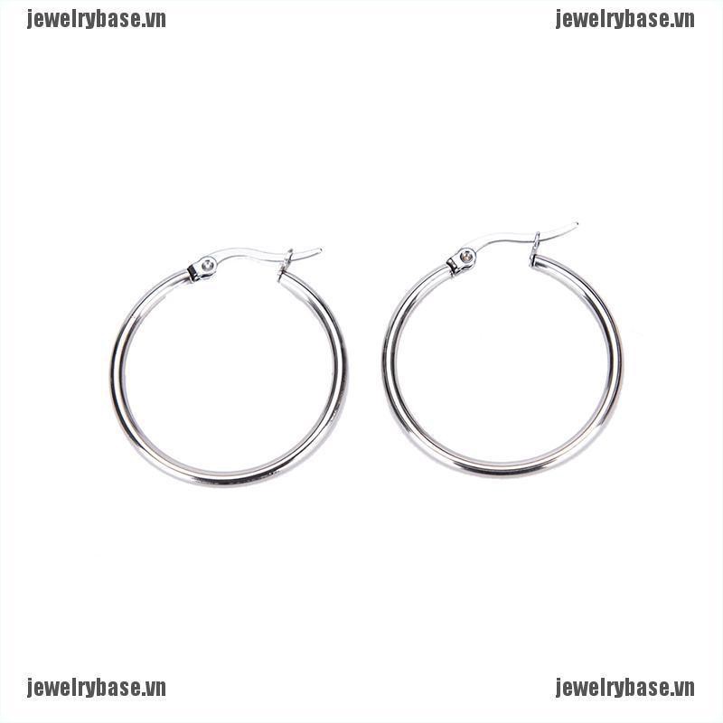 [Base] Fashion Silver Plated Stainless Steel 2mm Thin Polished Round Hoop Earrings [VN]