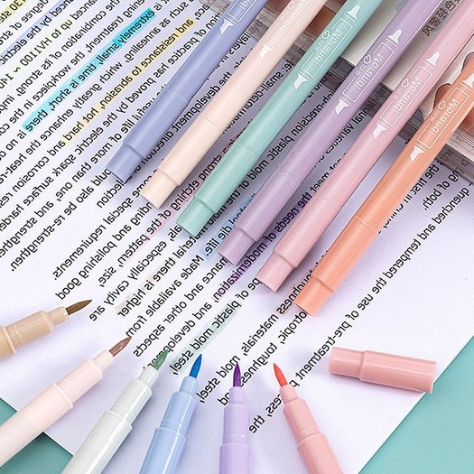 Bộ 6 bút highlight bút ghi nhớ có 2 đầu màu pastel B05 Taro Stationery