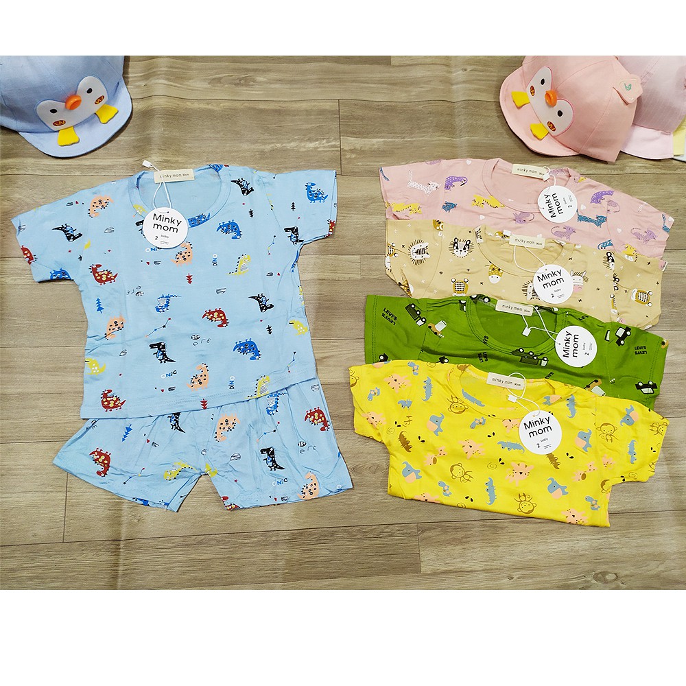 Bộ quần áo cộc tay thun lạnh IN HÌNH Minky Mom cho bé (3-15kg)