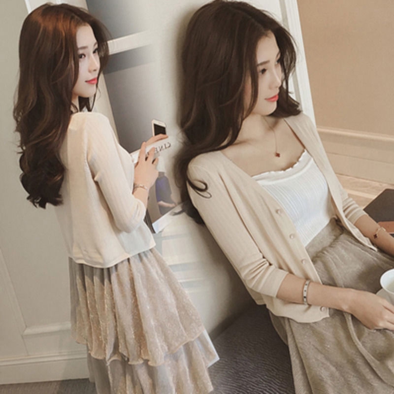 Áo Khoác Cardigan Dệt Kim Mỏng Tay Dài Cổ V Chống Nắng Cho Nữ | BigBuy360 - bigbuy360.vn