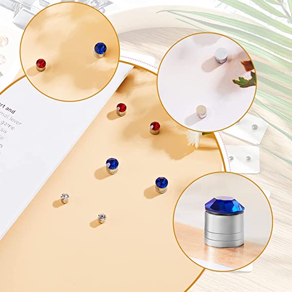 Set 12 Khuyên Kẹp Mũi / Môi / Tai / Mũi Nam Châm Đính Đá Pha Lê Nhiều Màu Chất Lượng Cao