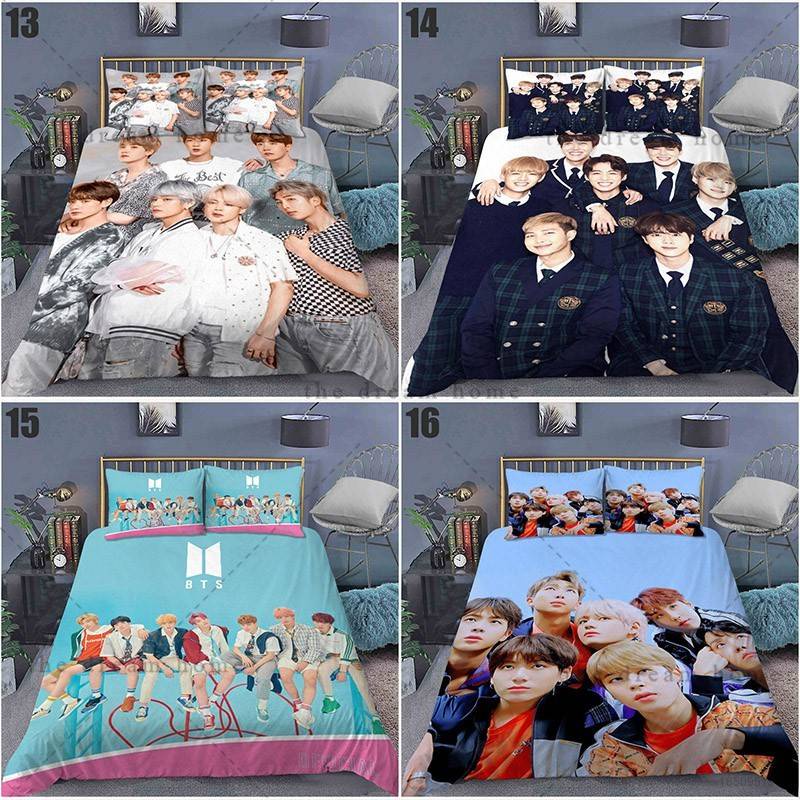 Bộ Chăn Ga Và Vỏ Gối 3 Trong 1 In Hình BTS Dễ Thương z