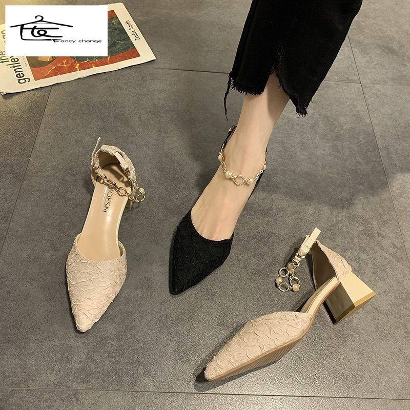 Bán Chạy ~ Giày Sandal Cao Gót Dày Dặn Thanh Lịch Bốn Mùa Có Khóa Cài