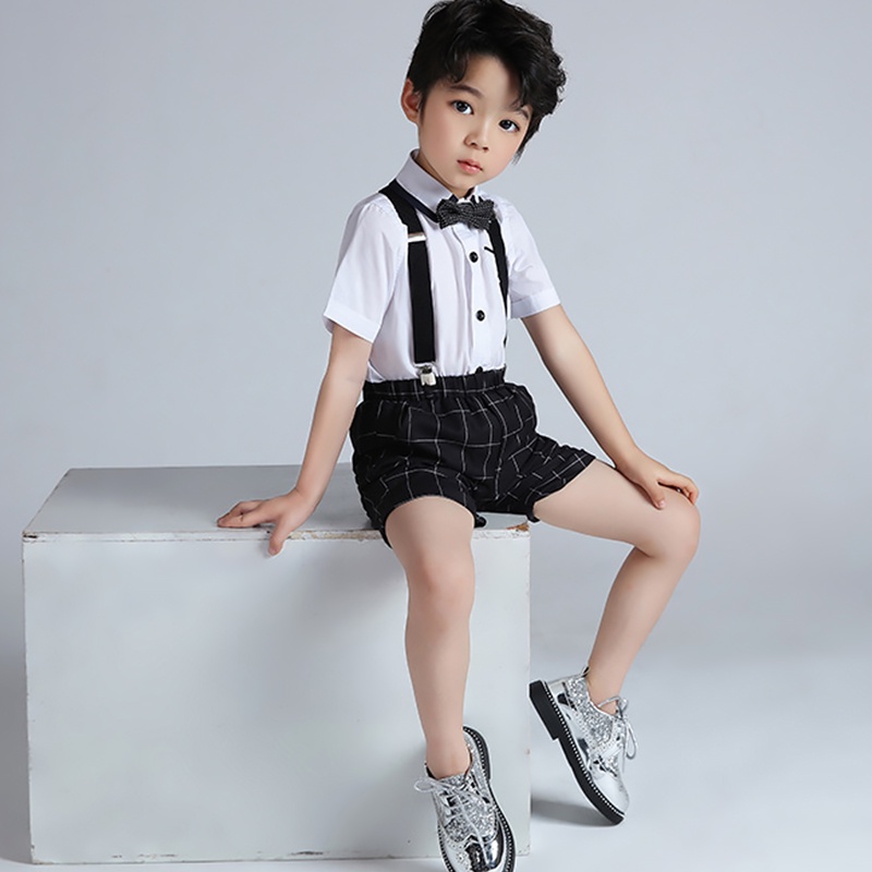 Set Áo Sơ Mi Tay Ngắn + Quần Yếm Kẻ Sọc Caro Thời Trang Mùa Hè Cho