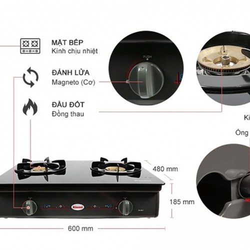 [Mã 267ELSALE hoàn 7% đơn 300K] Bếp gas đôi Rinnai RV-8611GL-B + Bộ van dây