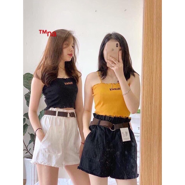 Áo thun gân 2 dây thêu ( HÌNH THẬT TRẢI SÀN)