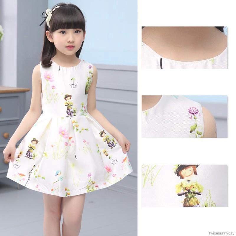 Đầm sát nách họa tiết hoạt hình xinh xắn dành cho bé gái