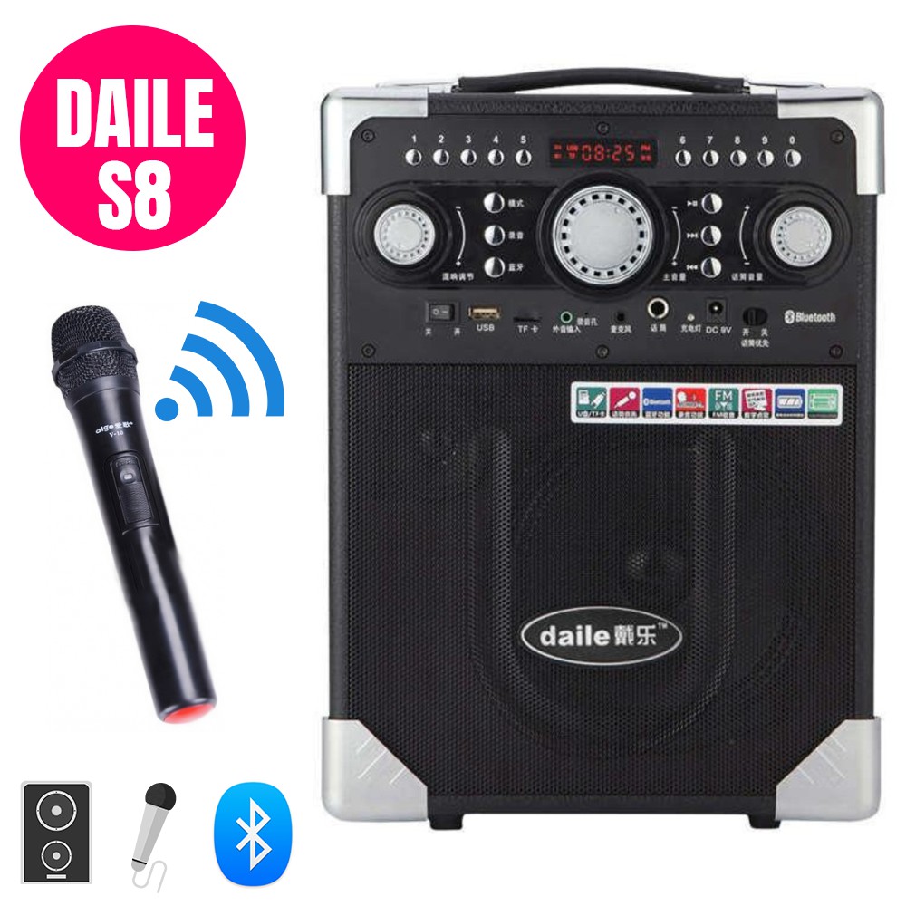 [Tặng kèm mic không dây] loa Daile S8, loa karaoke mini, công suất max 150W