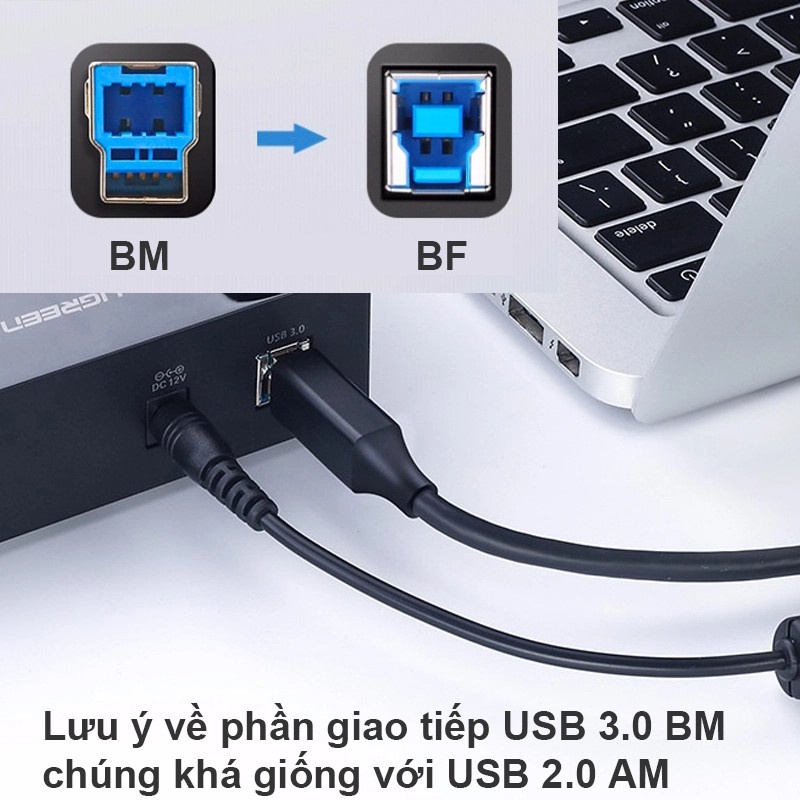 Dây máy in USB 3.0 đầu mạ vàng dài 2m UGREEN 10372 - Hàng chính hãng