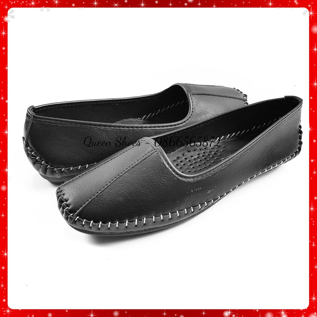 Giày lười slip on nữ, giày bệt nữ da lỳ cao cấp đế cao su đúc cực êm chân